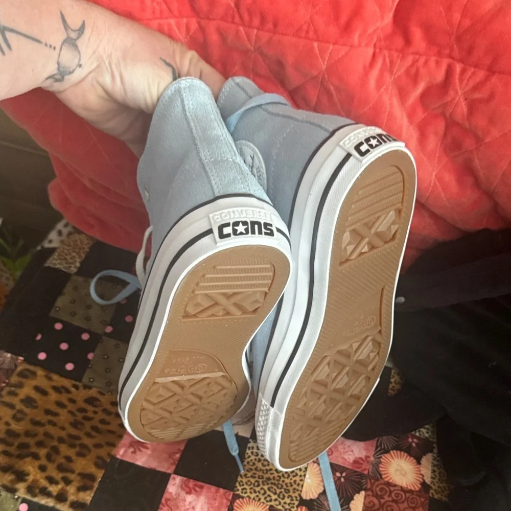 New Light Blue High-Top Suede Chucks - Picture 3 of 6